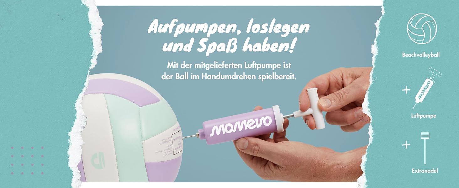 М'яч для волейболу Momevo Beachvolleyball, розмір 5, сертифікований DVV, м'яка поверхня, ідеальний для пляжного волейболу, спорту на піску, подарунчий набір з насосом Pastel