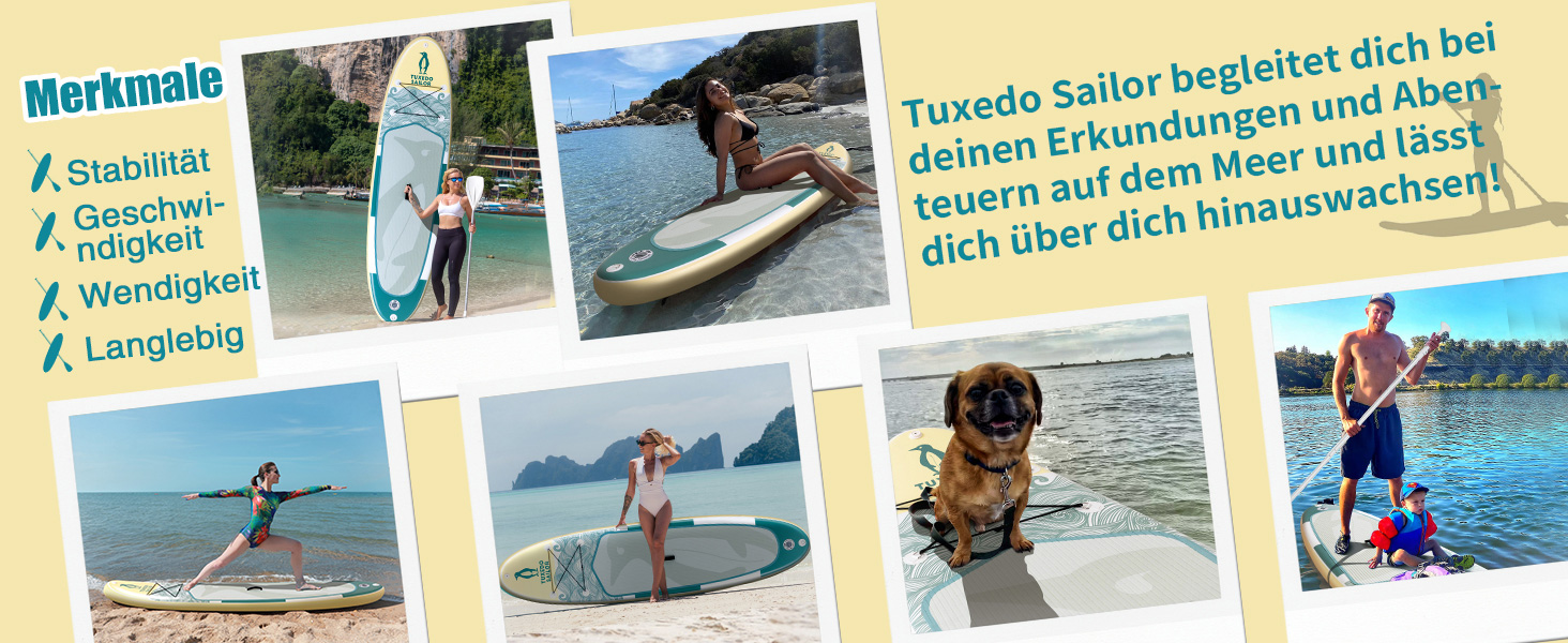 Надувний SUP-борд Tuxedo Sailor Stand Up Paddle Board з аксесуарами, для дорослих та підлітків, блакитний та жовтий