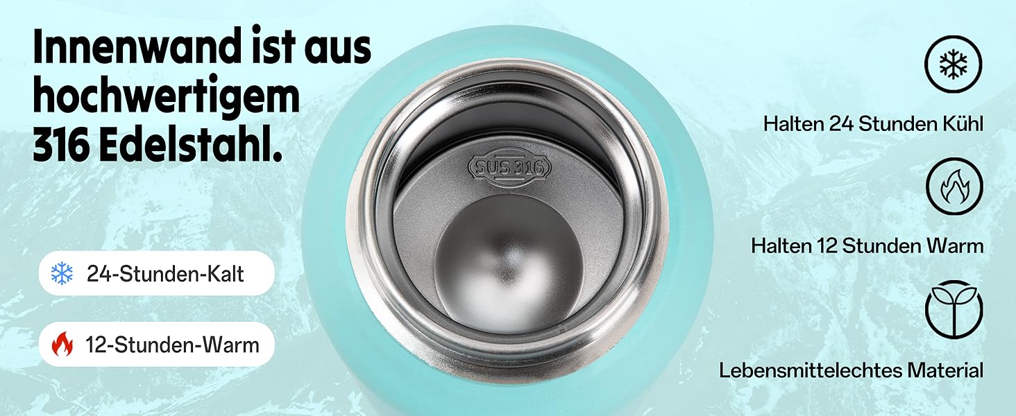 Термос-пляшка UZSPACE 1л (970мл) з нержавіючої сталі, ізольована, з 1-кліком відкриття, без витоків, для спорту, фітнесу, туризму, зеленого кольору