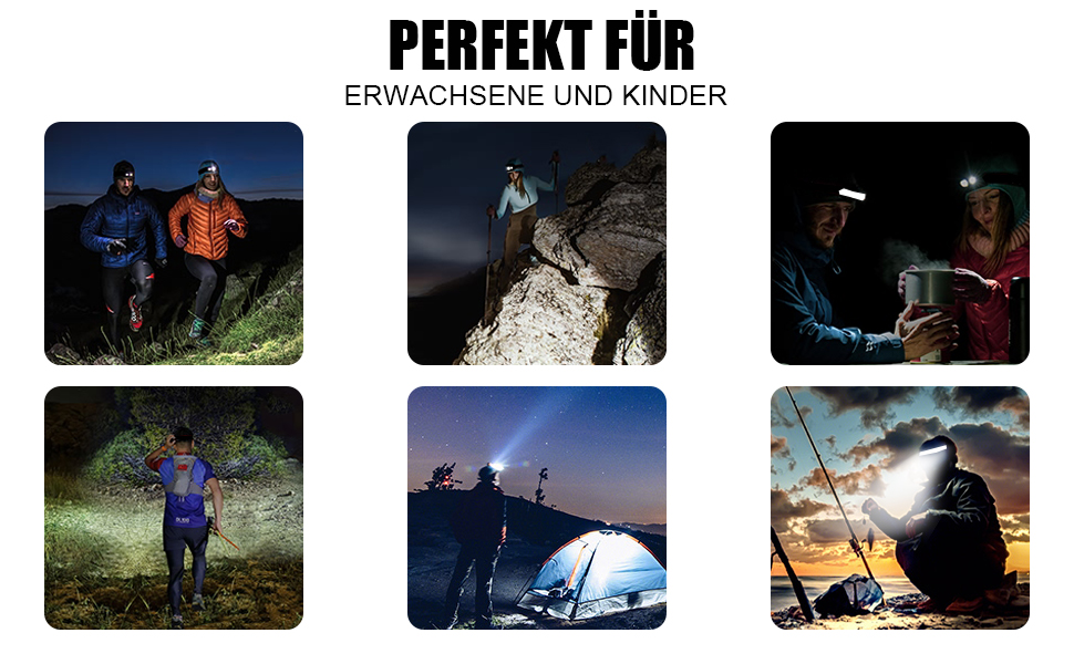 LED налобний ліхтар, 2 шт., 230° широкий кут огляду, з червоним сигнальним світлом, 6 режимів освітлення, датчик, водонепроникність. Ідеально для бігу, риболовлі та активного відпочинку