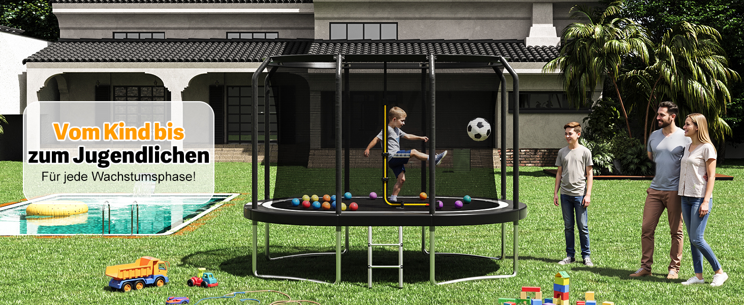 Батут Devoko Outdoor для дітей та дорослих, великий овальний, 305x214 см, з сіткою безпеки та міцним металевим каркасом