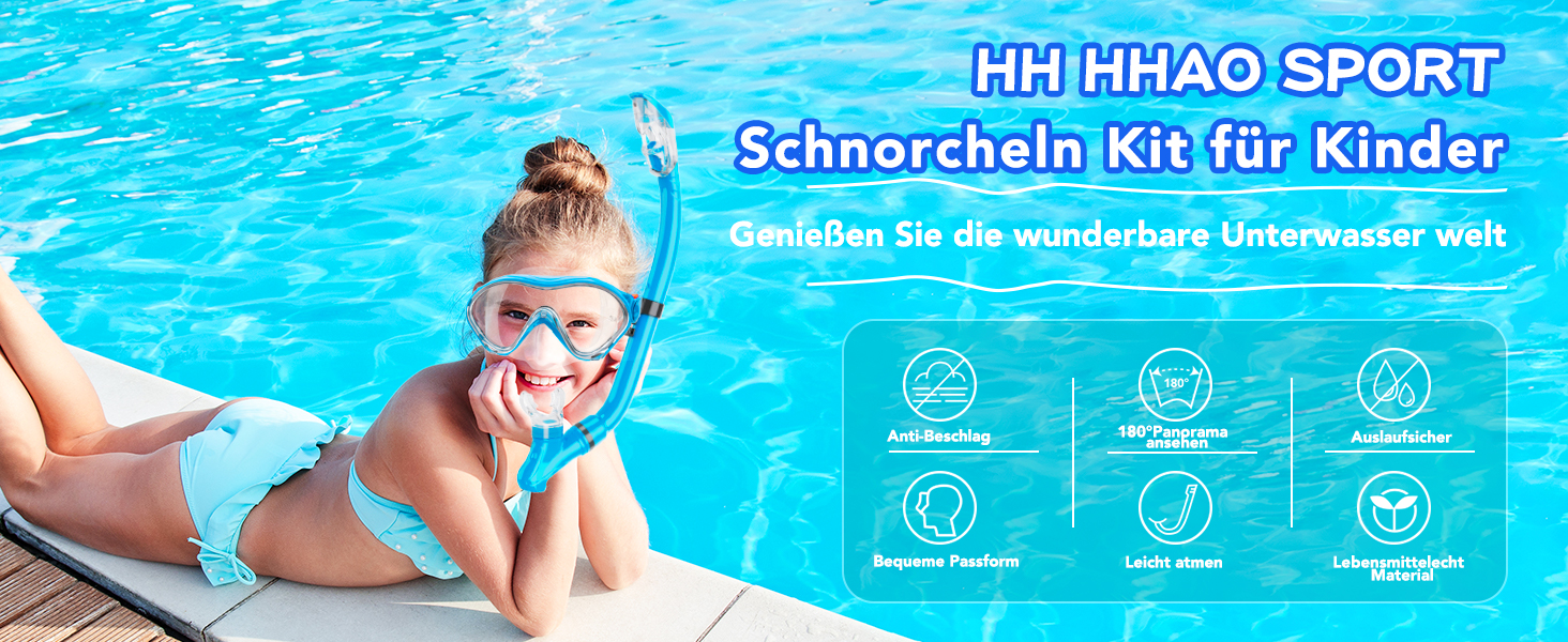 Набір для снорклінгу для дітей з ластами, маска з панорамним оглядом 180°, регульовані ласти, високоякісна маска та сухий снорк. для плавання (небесно-блакитний)