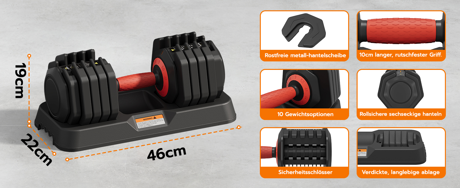 Набір гантелей Dripex: 11 кг, 24.5 кг, 41 кг. Короткі гантелі з антиковзним покриттям, регульовані диски та підставка. Для фітнесу, окремо або пара (червоний 25 кг x1 (10 рівнів регулювання))