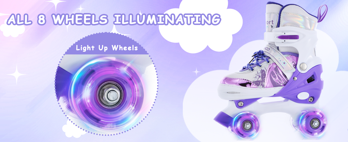 Роликові ковзани TOMSHOO для дівчаток, дитячі ролики з LED-підсвічуванням, регульовані, для початківців, розмір 32-36 EU (200-225 mm), фіолетовий колір