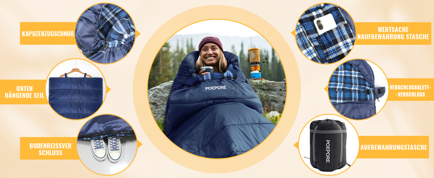 Сплячий мішок XXL для дорослих, 3-4 сезони, фланель, для кемпінгу та зимового відпочинку, 230x90 см, з сумкою, вологостійкий та теплий, блакитний