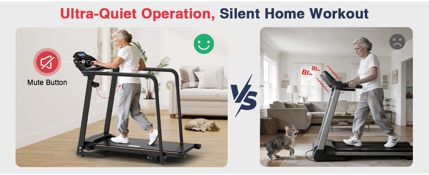 Біговий доріжка Redliro з довгими поручнями для людей похилого віку, до 136 кг, складана, з колесами, тримач для напоїв та телефону, для відновлення вдома або в квартирі