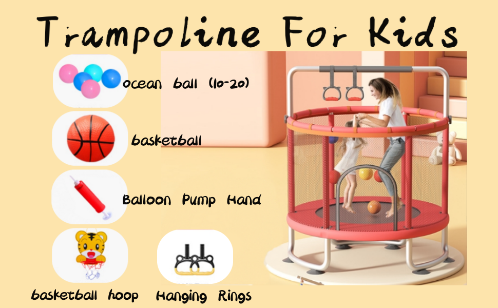 Трамплін для малюків 1,5 м з сіткою безпеки, баскетбольним кільцем, м'ячем, червоний
