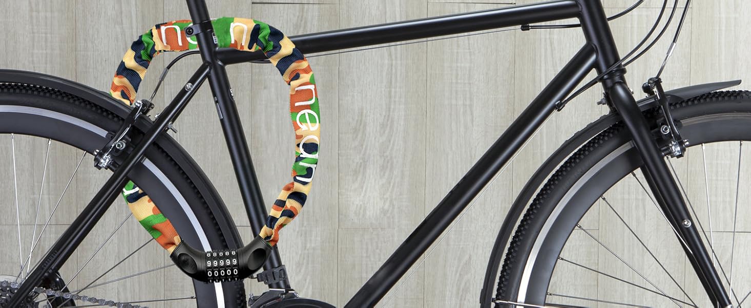 Надійне велозамкне Nean з кодовим замком та високим рівнем захисту, стале ланцюгове замкне, 6 мм x 900 мм (Камуфляж)