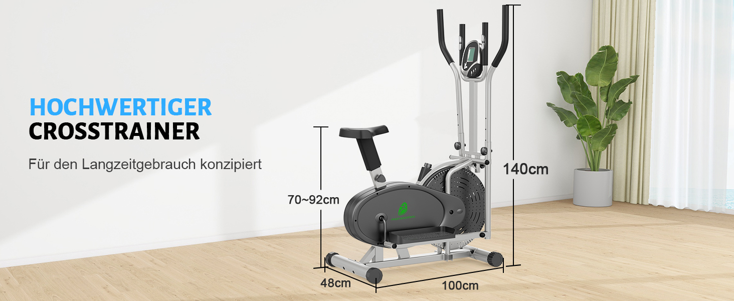 Еліптичний тренажер 2 в 1 для дому: крос-тренажер та фітнес-степер з LCD-монітором та регулюванням навантаження (срібний)