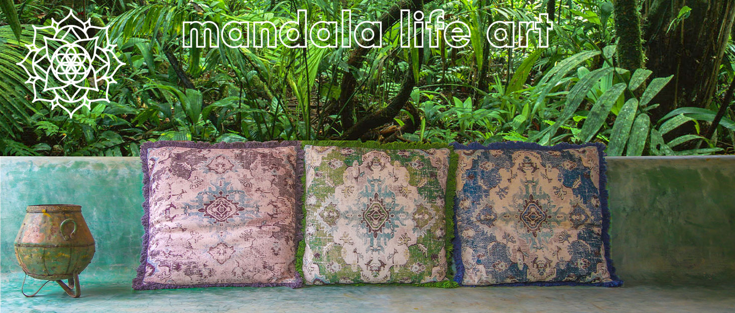 Пуф Mandala Life ART Blauer круглий синій 60x20 см, бавовна, бохо, для дому та тварин, без наповнювача