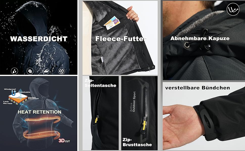 Зимова куртка MAGCOMSEN для чоловіків: тепла, водонепроникна, з капюшоном. Підходить для катання на сноуборді, активного відпочинку та роботи. Розмір L, чорний колір.