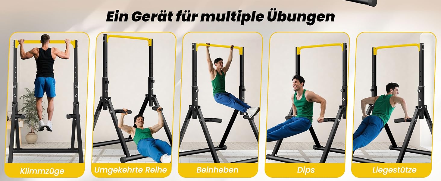 Стійка для віджимань та підтягувань DOBESTS Faltbar Power Tower - багатофункціональний тренажер для дому, чорний (4 жовтих акцентів)