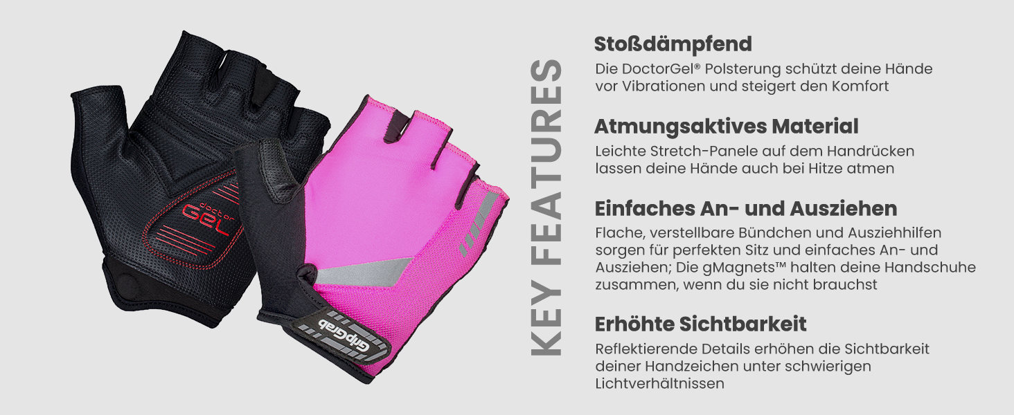 Велосипедні рукавички GripGrab ProGe 4mm DoctorGe для їзди на велосипеді влітку, рожеві, з підвищеною видимістю (M)