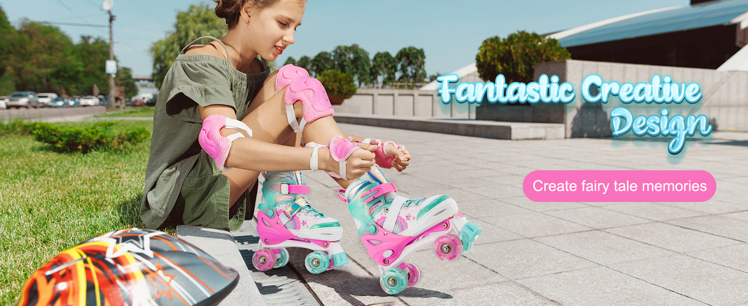 Роликові ковзани NEMONE для дівчаток, розміри 32-36 EU, блакитний/фіолетовий, регульовані, для дому та вулиці