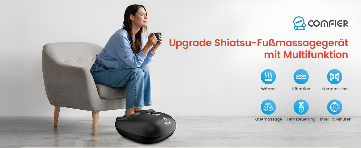Масажер для ніг Comfier з пультом дистанційного керування, функцією паузи, підігрівом, компресією, вібрацією, Shiatsu масаж для діабетичної невропатії, плантарний фасціїт, подарунок для чоловіків/жінок, 34.5X18.7X40.5cm