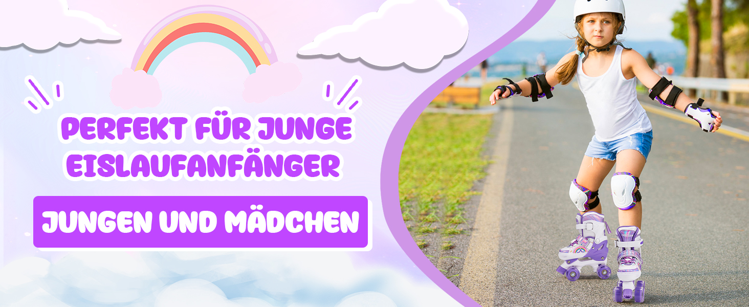 Роликові ковзани для дітей, регульовані, 4 розміри, для дівчаток та хлопчиків, підходять для початківців, зручні та дихаючі, рожево-фіолетові