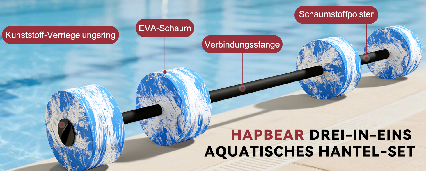 Набір аквагантелів HAPBEAR 3-в-1 з'єднувальною штангою (2 шт.) – для аквафітнесу, реабілітації та плавання, блакитний