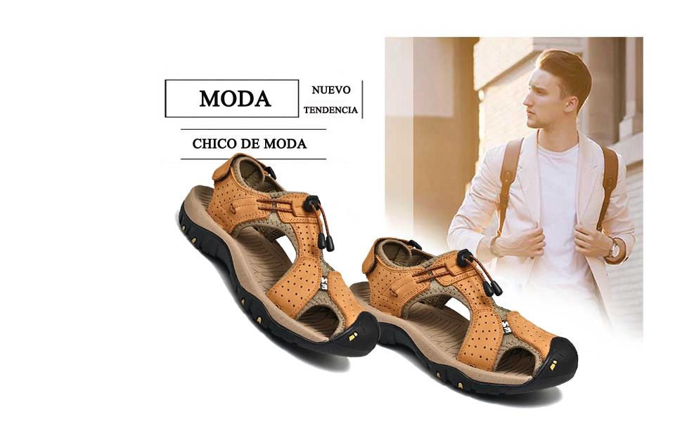 Чоловічі сандалі Asifn для хайкінгу та активного відпочинку, шкіра, закритий носок, чорні (41/42 EU)