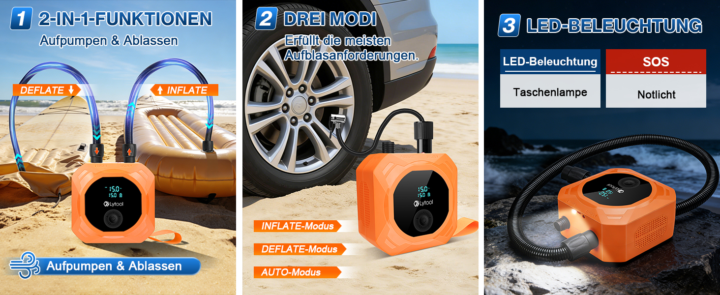 Електричний акумуляторний насос для SUP Lytool 50 PSI, компресор 12V DC та Type-C з функцією автостопу та LED-підсвіткою для сапбордів, човнів, каяків та кайтсерфінгу