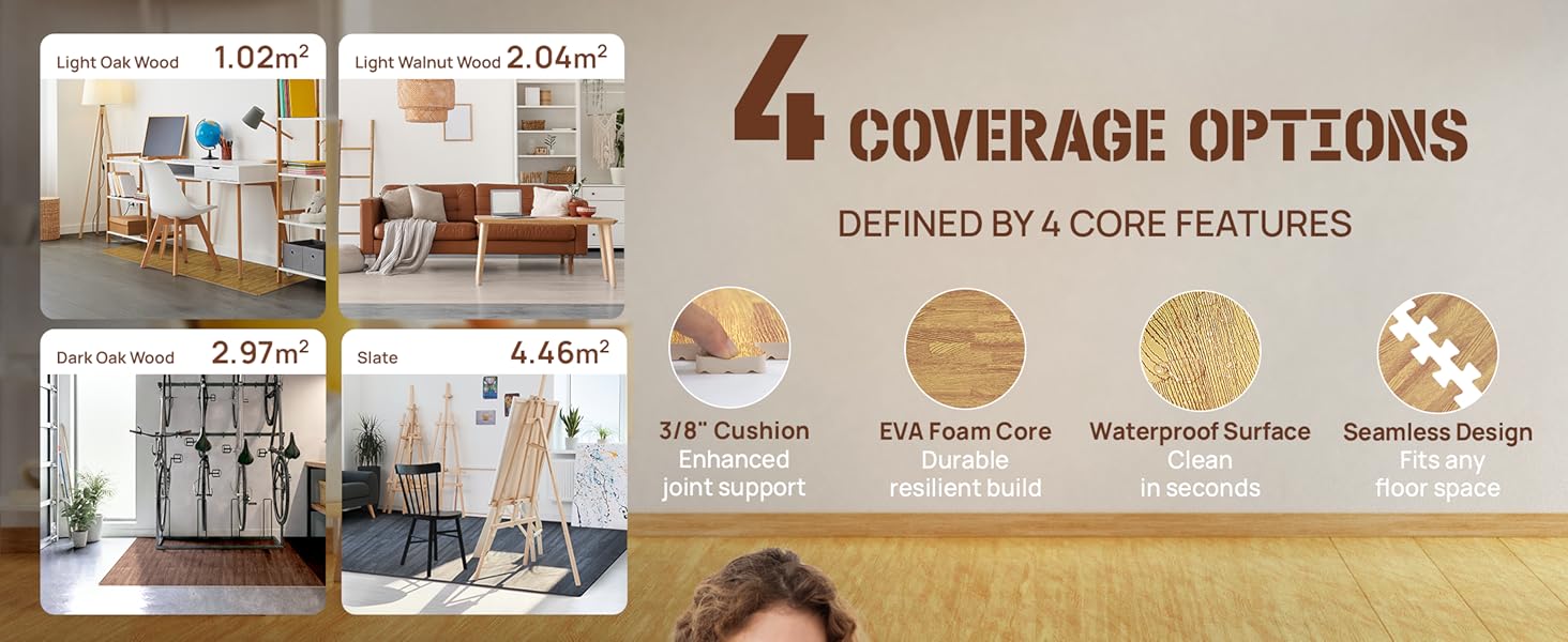Набір модульних килимків для фітнесу Yes4All (12 шт, 60x60 см), захисний пазл-покриття для підлоги в тренажерний зал, гараж або дім, 4.5 м², колір Темний дуб