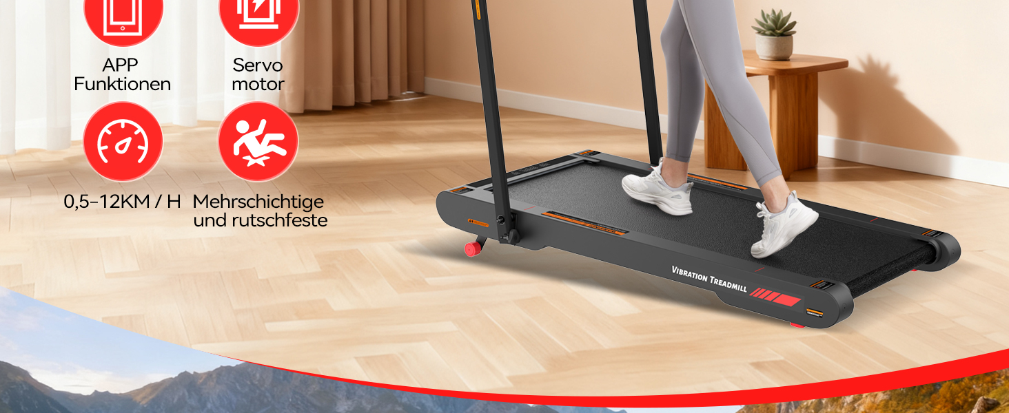 Sperax 4-в-1 Віброплатформа та біговий доріжка для дому, 0.3-6 км/год, 400W, без монтажу, чорно-червоний