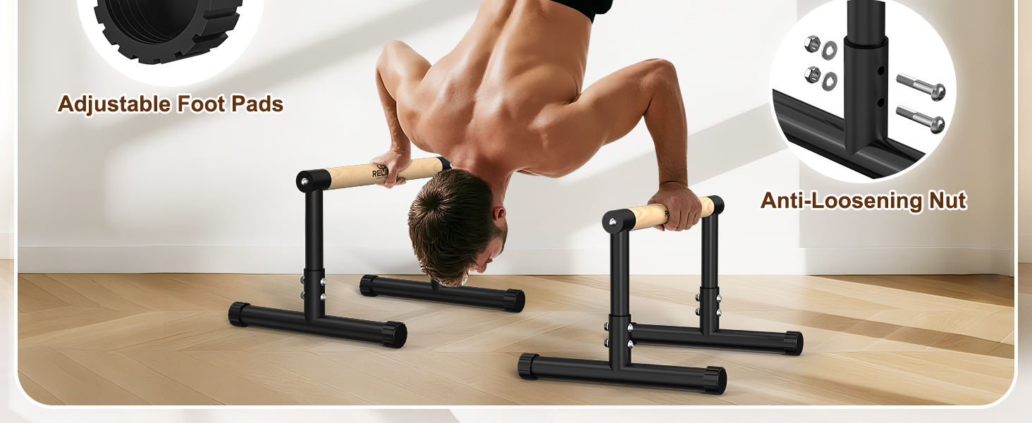 Стойка для віджимань та підтягувань RELIFE Calisthenics Black-3. Регульована висота, для занять вдома та в залі.