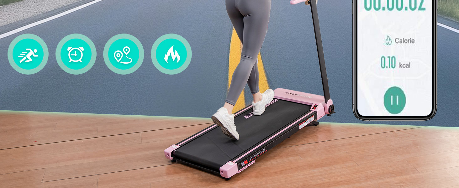 CITYSPORTS Електричний біговий тренажер, складаний, до 12 км/год, LED-дисплей, APP, тримач для планшета 360°, рожевий