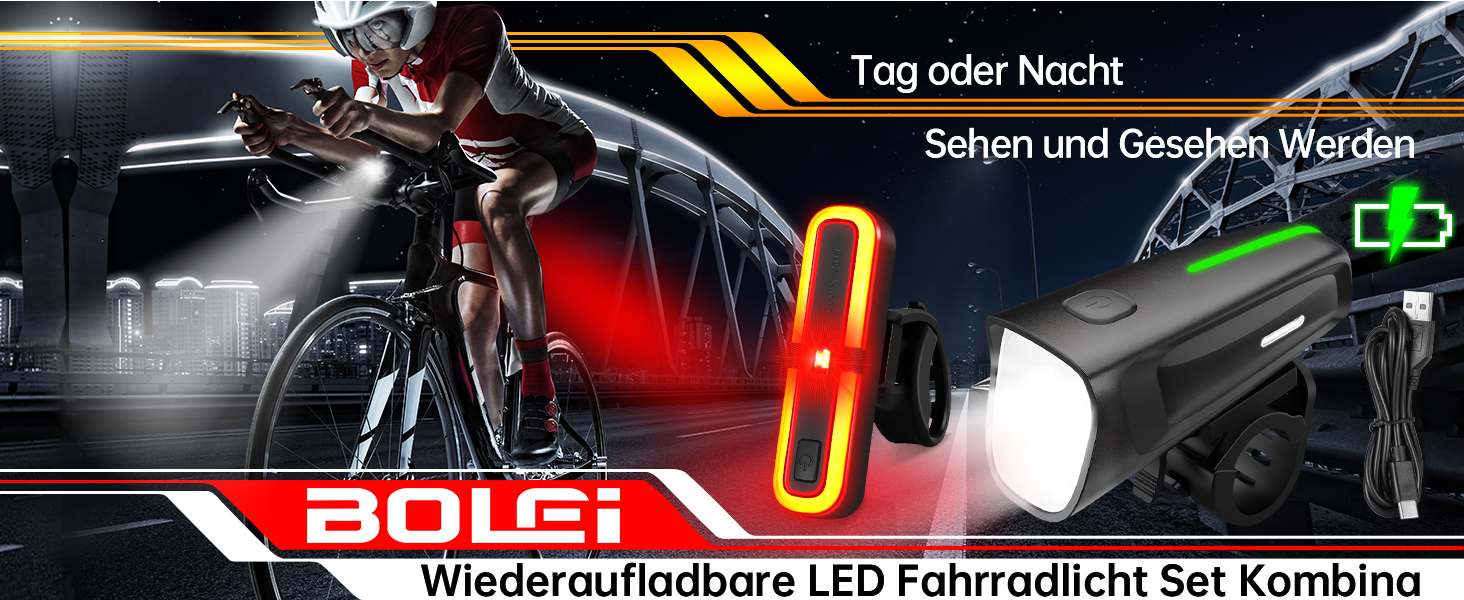 LED велосипедне освітлення: комплект 100 Lux, сертифікований StVZO, USB зарядка, водонепроникність IPX5, переднє та заднє світло з функцією гальмування
