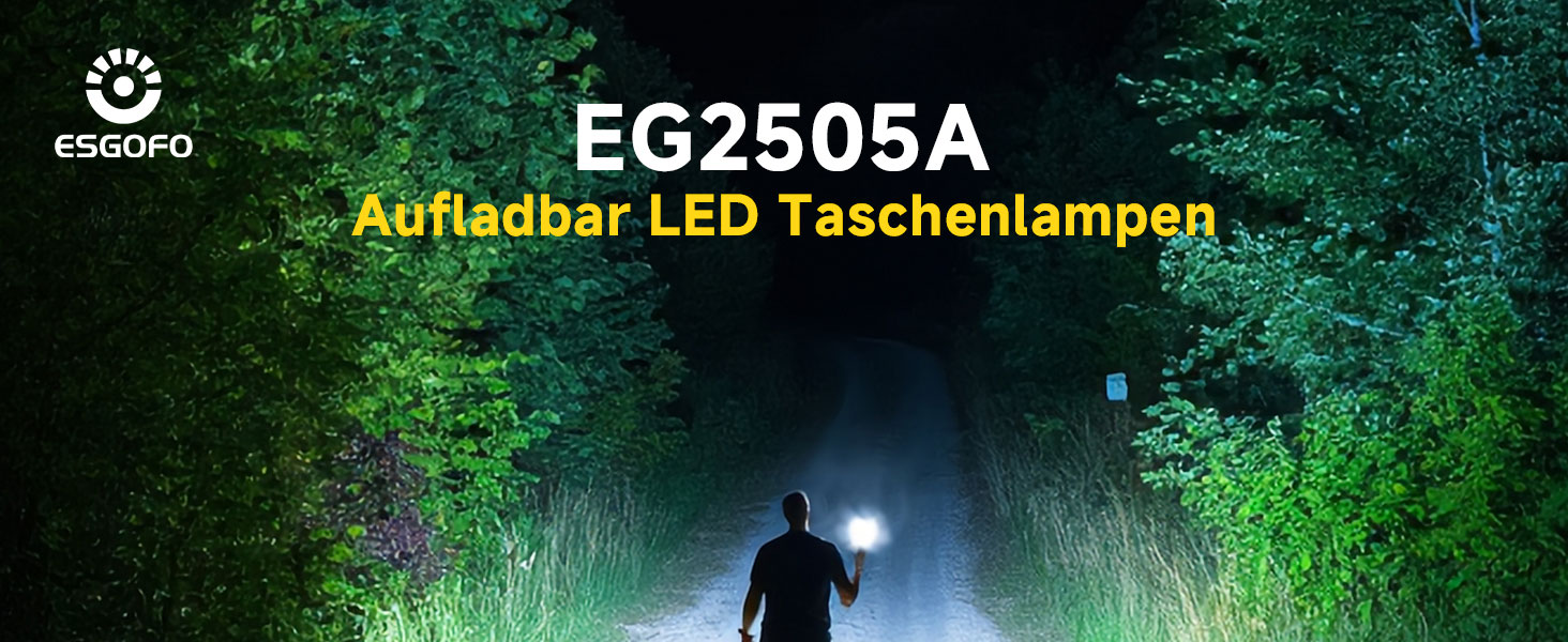 LED ліхтар Esgofo перезарядна, 1000000 люменів, дальність 1000 м, регульований фокус, 15 годин роботи, USB-C, для кемпінгу та безпеки