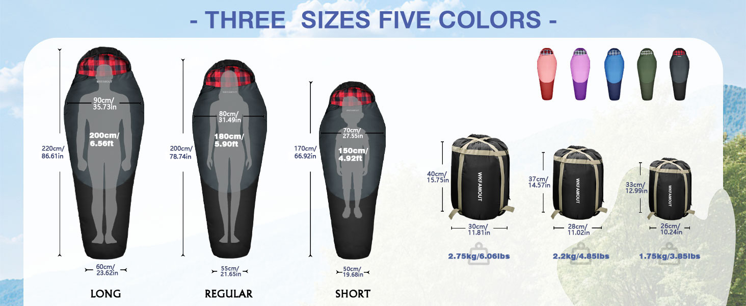 Спальний мішок WKFAMOUT Mumienschlafsack Outdoor -12°C-0°C, 500GSM, фліс, 3-4 сезони, для дорослих та дітей, чорний