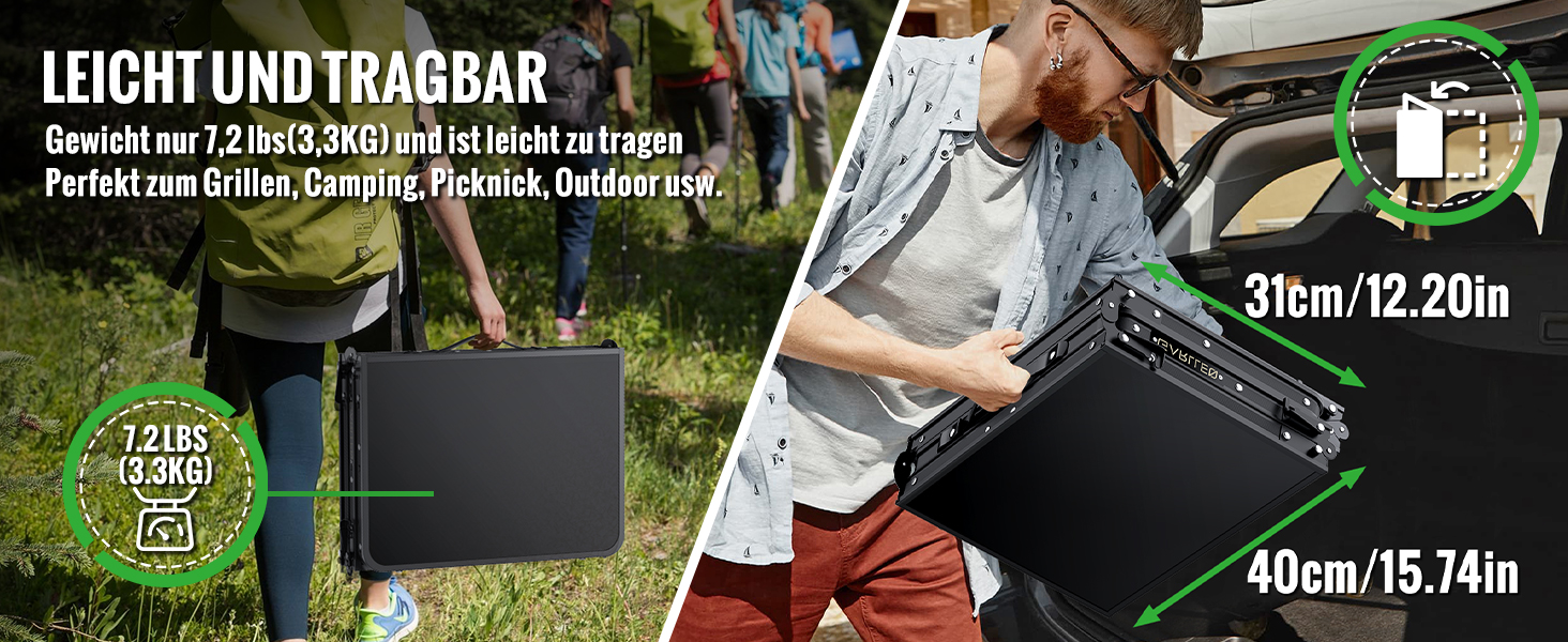 Складаний туристичний стіл GARLLEN 87x40 см, 3 положення висоти (26/48/70 см), чорний. Підходить для кемпінгу, пікніка, саду, грилю.