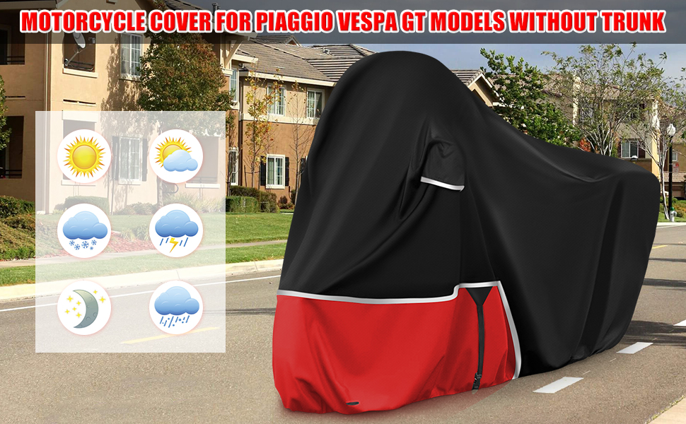 Водонепроникний захисний чохол для мотоцикла Piaggio MP3 400/500 (з кофром) - 420D Oxford, чорний/червоний