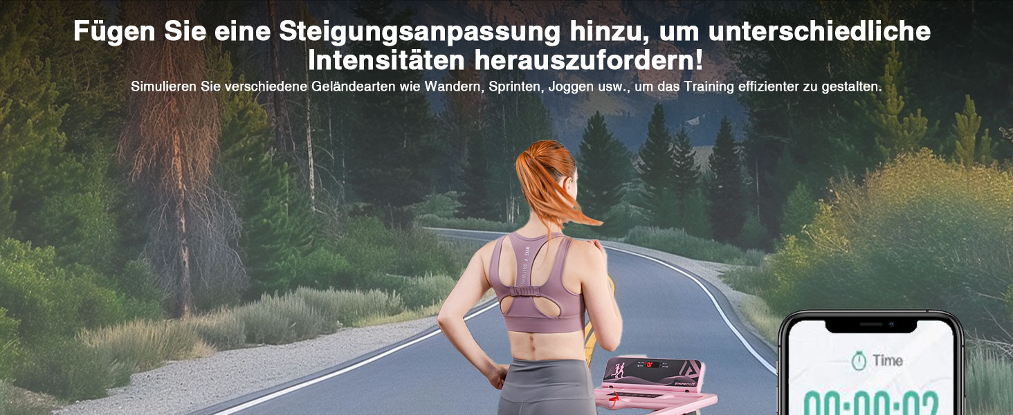 CITYSPORTS Електричний біговий тренажер, складаний, до 12 км/год, LED-дисплей, APP, тримач для планшета 360°, рожевий