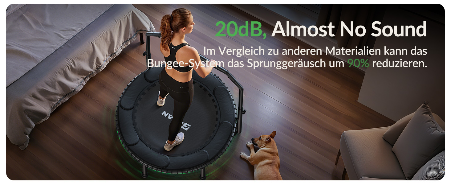 Міні-батут BCAN для дорослих, 102/122 см, до 204/250 кг, з еластичними тросами, регульованою ручкою, стабільний, тихий, для дому та вулиці, тренування всього тіла, розслаблення вдома - Зелений (102 см)