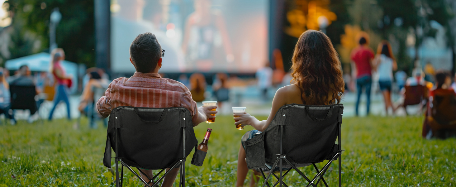 Складний туристичний стілець OVERMONT 2 шт. - до 135 кг, для кемпінгу, саду, балкону, пляжу, риболовлі, чорний