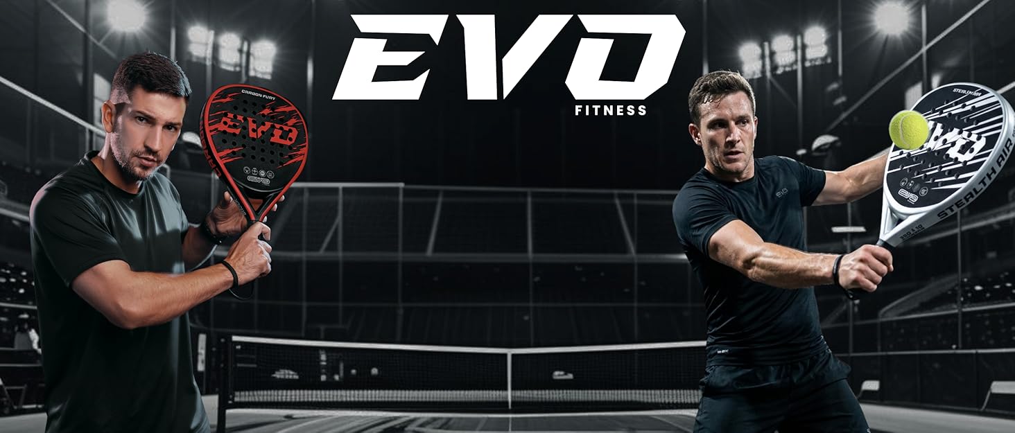 Ракетка для падел EVO Fitness Carbon – легка (350г), з м'яким EVA-керном для контролю, велика площа (525 см²) для дорослих