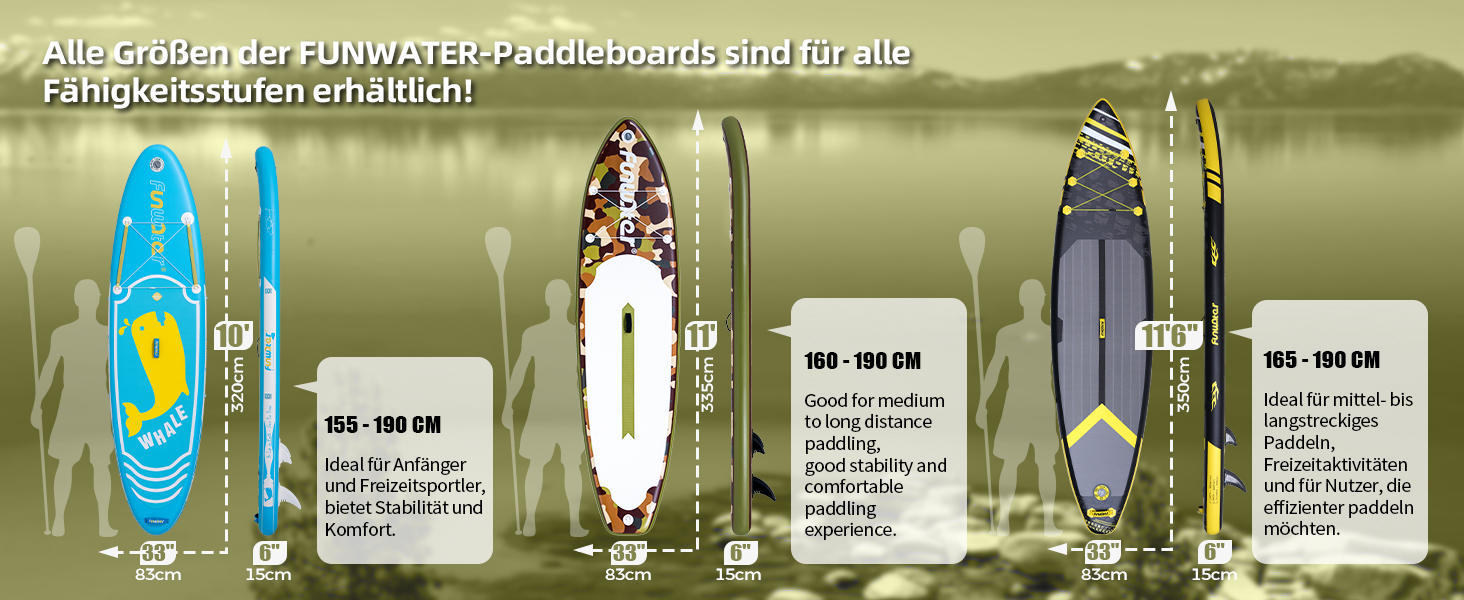 Надувний SUP-борд FunWater 11'10'6' з аксесуарами: весло, насос, сидіння. Кольори: ADLER-SCHWARZ&GRAU, CAMO-BRAUN