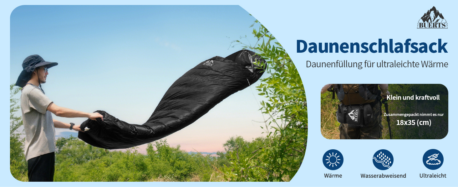 Спальний мішок зимовий Daunenschlafsack, теплий та легкий для дорослих та дітей, 680FP, для походів, альпінізму, кемпінгу. Чорний, 0°C