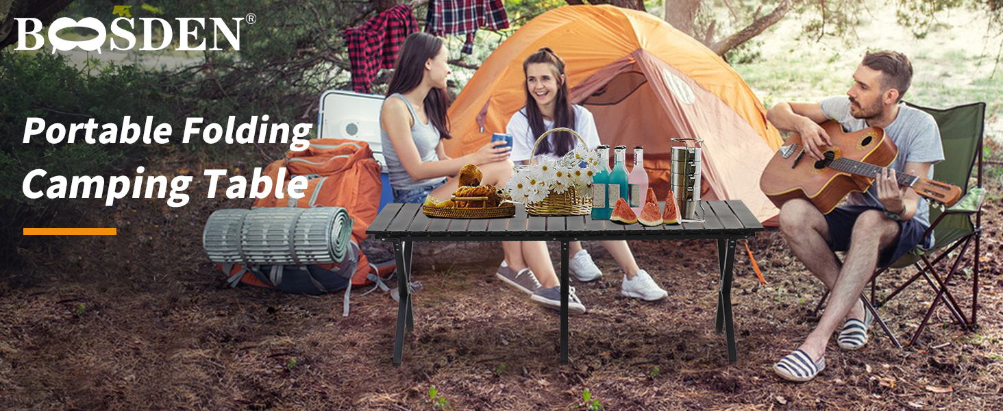 Складаний туристичний стіл Boosden 120x80 см з сумкою для пікніка, грилю та відпочинку на природі (чорний)