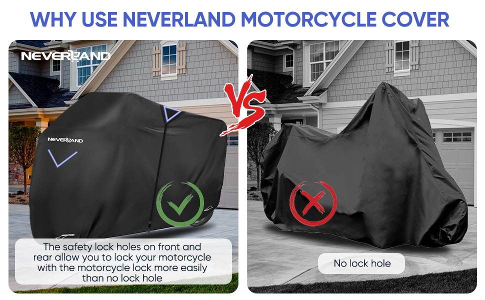 Накладна для мотоцикла NEVERLAND Outdoor, 295x110x140 см, 300D, водовідштовхувальна, з отворами для замка, світловідбиваюча, чорна, для мотоцикла, мопеда, скутера, ролера (XXXL)