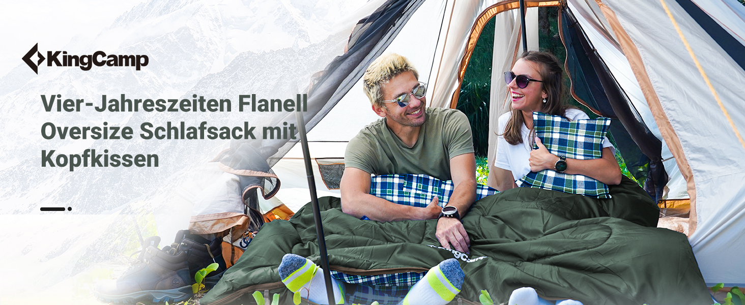 Сплячий мішок KingCamp для дорослих 3 в 1 з знімною ковдрою, зимовий, XXL, бавовна фланель, легкий, портативний, теплий (оливковий, наповнювач 500г/м²)