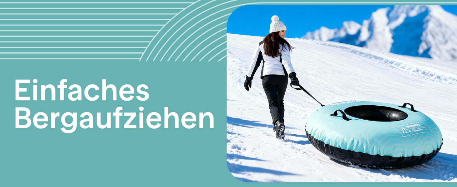 Надувний сніговий санки SereneLife – XXL, 122 см, для дітей та дорослих, з антиковзним дном та тросом.