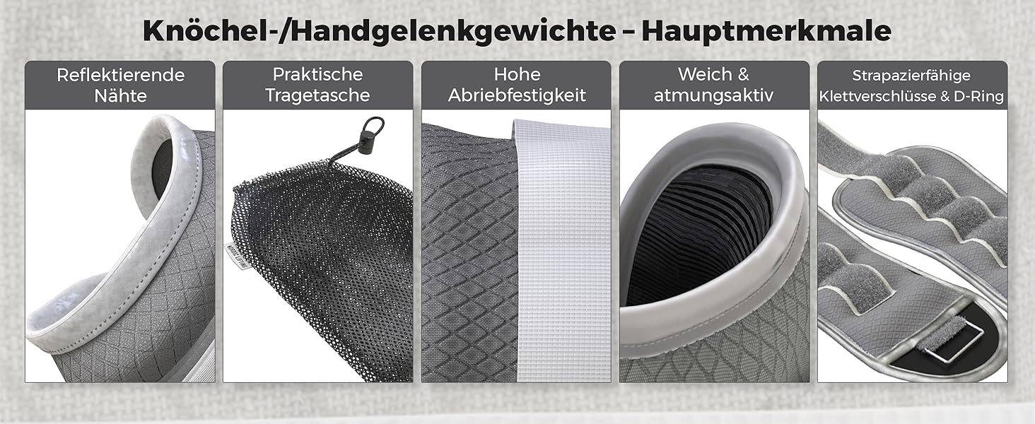 Ваги для ніг та зап'ясть (1 пара) - Регульовані ваги для жінок, чоловіків та дітей - Ідеально підходять для ходьби, бігу, гімнастики, аеробіки, 2.0 кг (x2), сірий колір