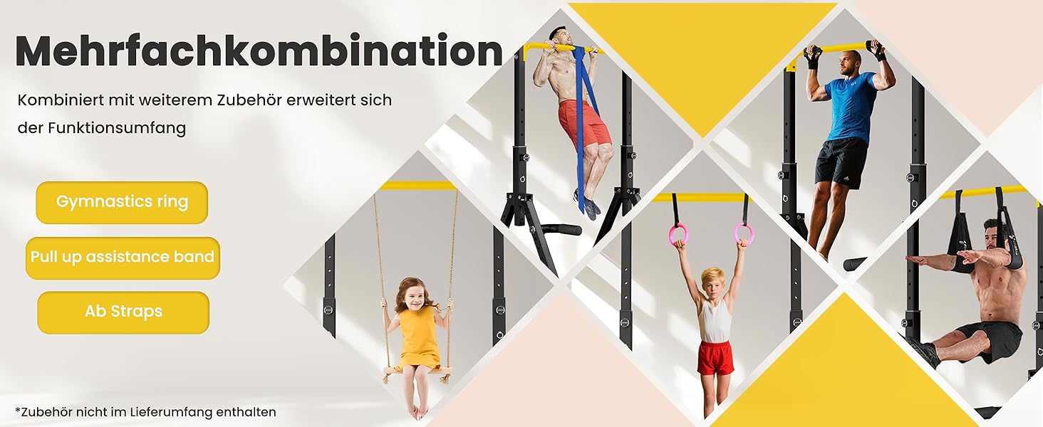 Стійка для віджимань та підтягувань DOBESTS Faltbar Power Tower - багатофункціональний тренажер для дому, чорний (4 жовтих акцентів)