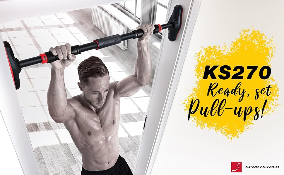 Кімнатна турнік Sportstech KS260/270 для дверей, до 200 кг, з фіксацією Gear-Lock, регульована 70-90 см, без свердління, Calisthenics