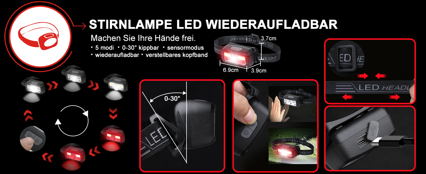 Ліхтарик WOWNIGHT LED акумуляторний, тактичний, 5 режимів, регулювання яскравості, для кемпінгу та надзвичайних ситуацій, чорний