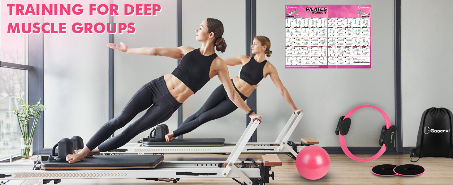 Набір для пілатесу: кільце, еластичні стрічки, фітбол, диски для ковзання, плакат з інструкцією. Комплект для домашніх тренувань. Рожевий, посилений