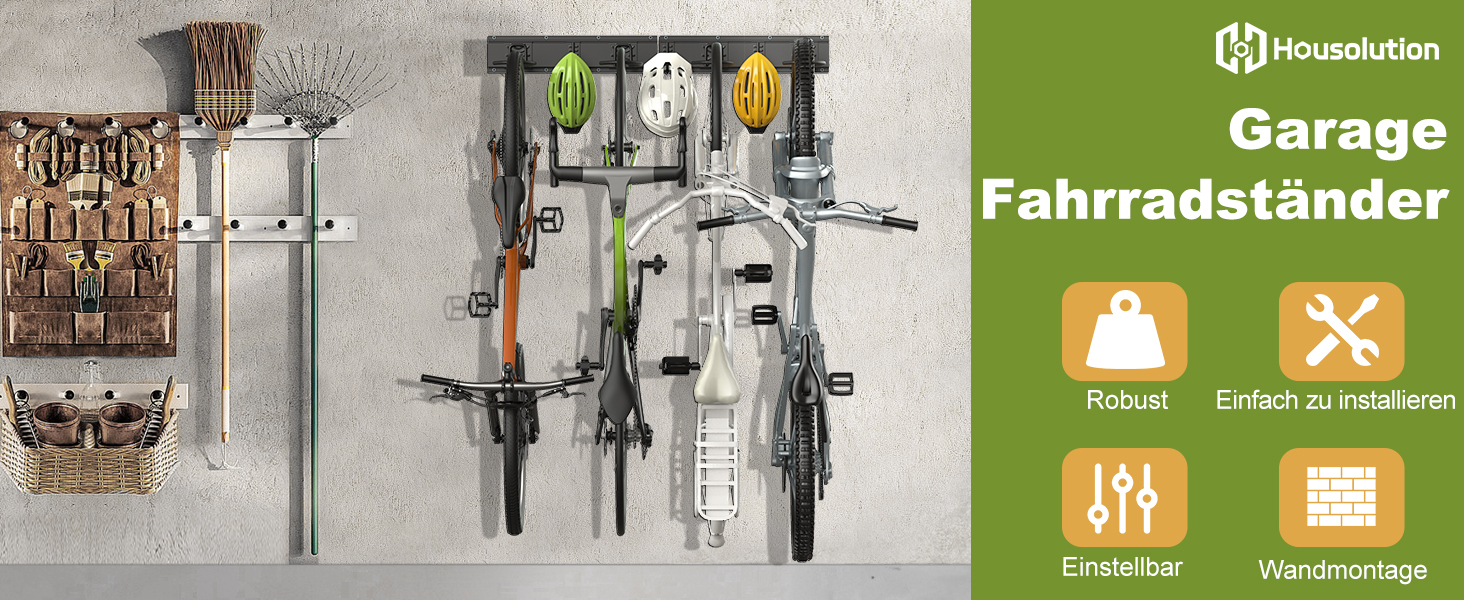 Настінна підставка для велосипедів Housolution 32 дюйми на 4 велосипеда + 3 шоломи, до 136 кг, міцна сталева конструкція, для гаража