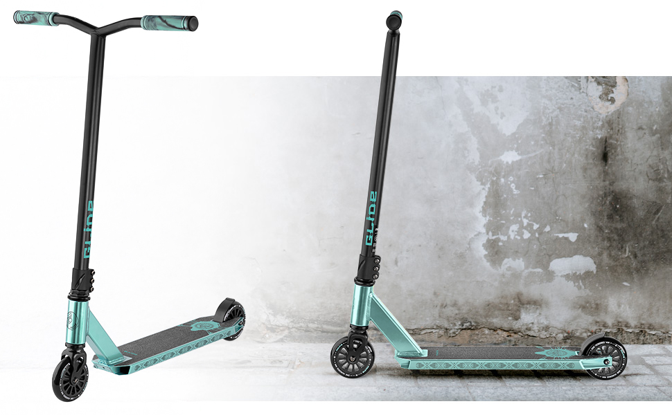 Movino Glide Stunt Scooter: професійний фристайл ролер з колесами 100 мм, дека з алюмінію 6061, вантажопідйомність 100 кг (Glide - блакитний)