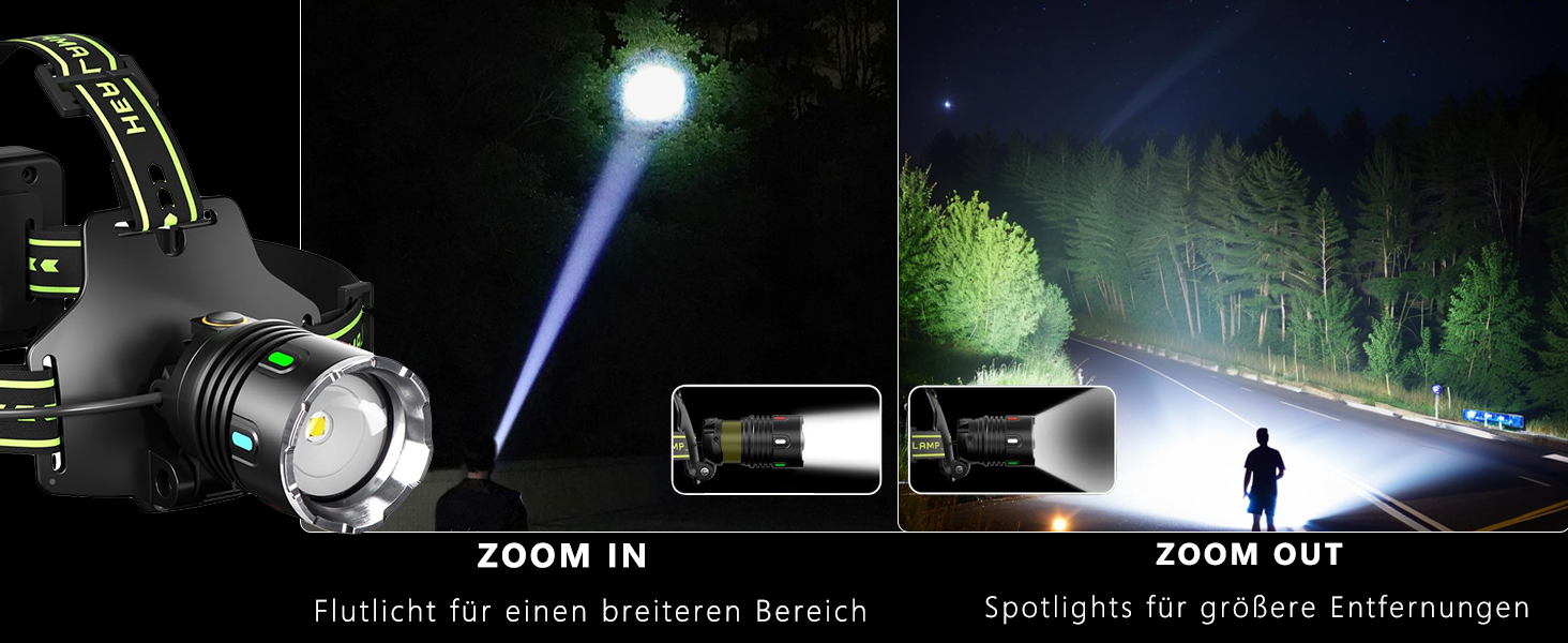 Ліхтар на голову Skylla LED акумуляторний, 250000 люмен, Zoom, 11 режимів, IP67, регульований, для кемпінгу та надзвичайних ситуацій